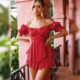 thumbnail image 5 of IBTOM CASTLE Women Boho Romper Off Shoulder Ruffle Chiffon Shorts Mini Dress Floral Print One Piece Casual Strapless Jumpsuit L Red, 5 of 8
