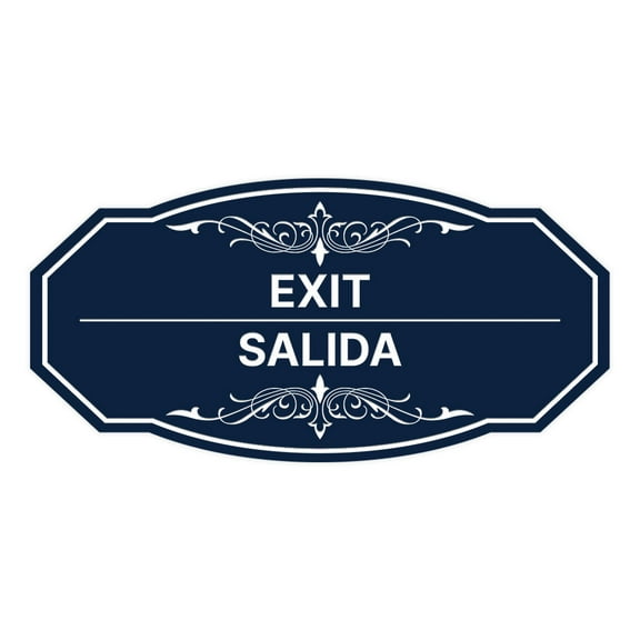 Signs ByLITA Victorian Exit/Salida Bilingual Sign (Navy Blue / White) - Large