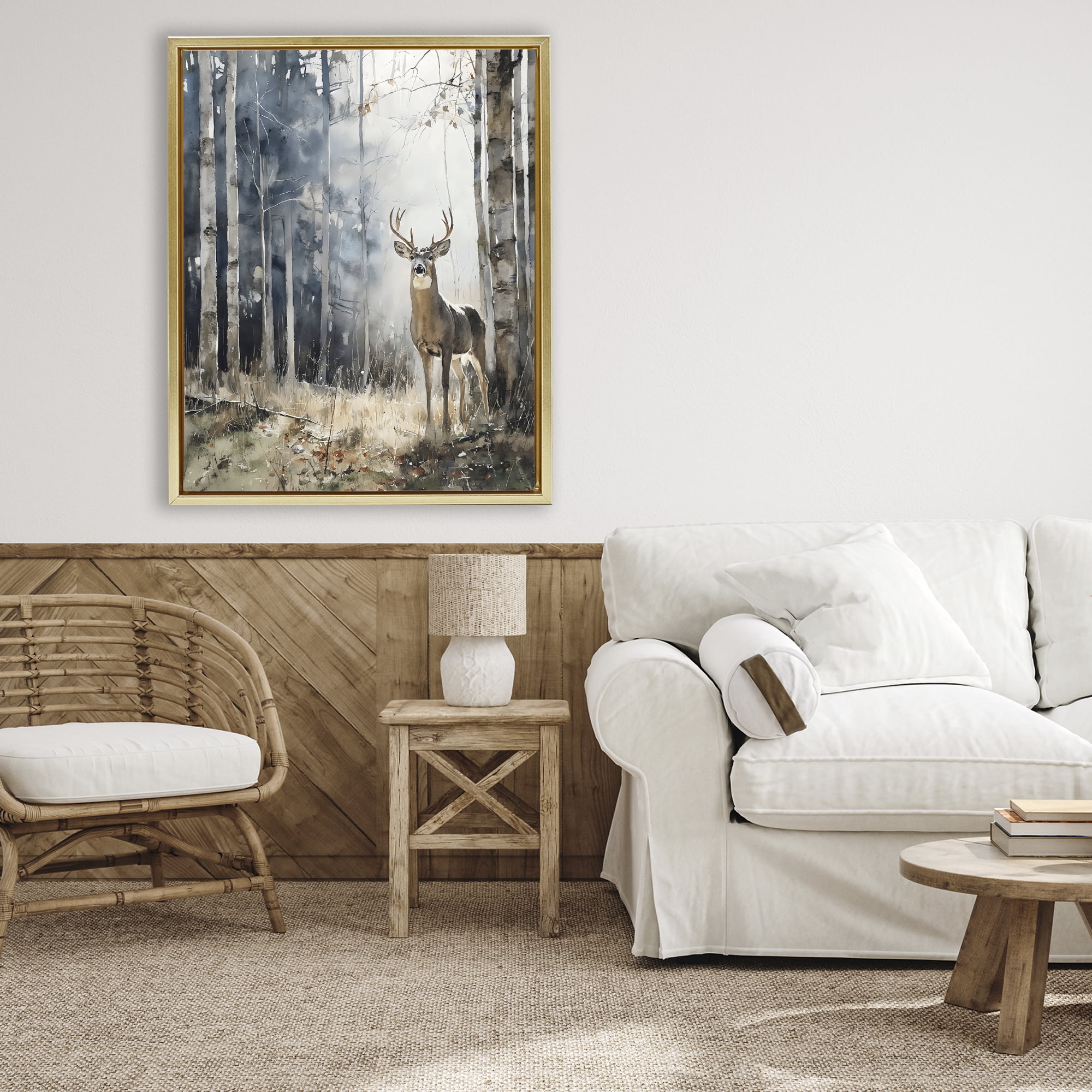 Stupell Industries Deer In The Woods Gold Framed Floater Canvas Wall Art, design by Franklyn Gregory