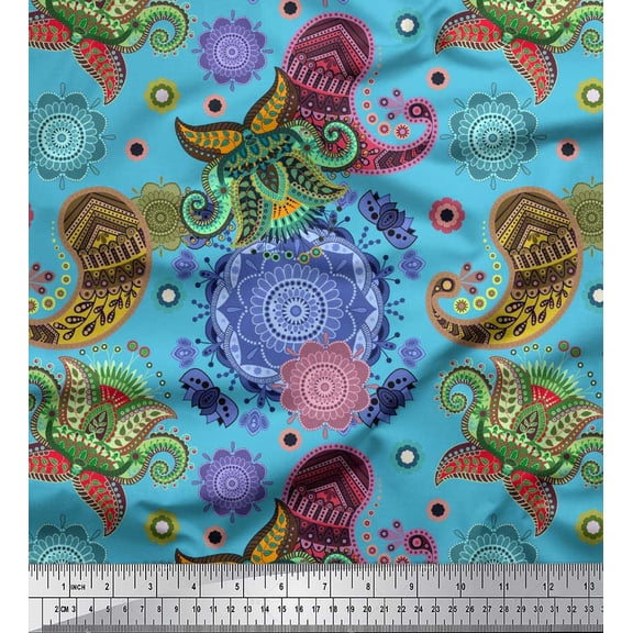Soimoi Cotton Duck Fabric Mandala & Paisley Ethnic Print Fabric by the Yard 42 Inch Wide