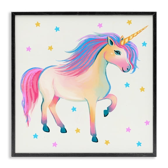 Stupell Industries Contemporary Pastel Unicorn & Stars Black Framed Giclee Art, 12 x 12, by Ziwei Li