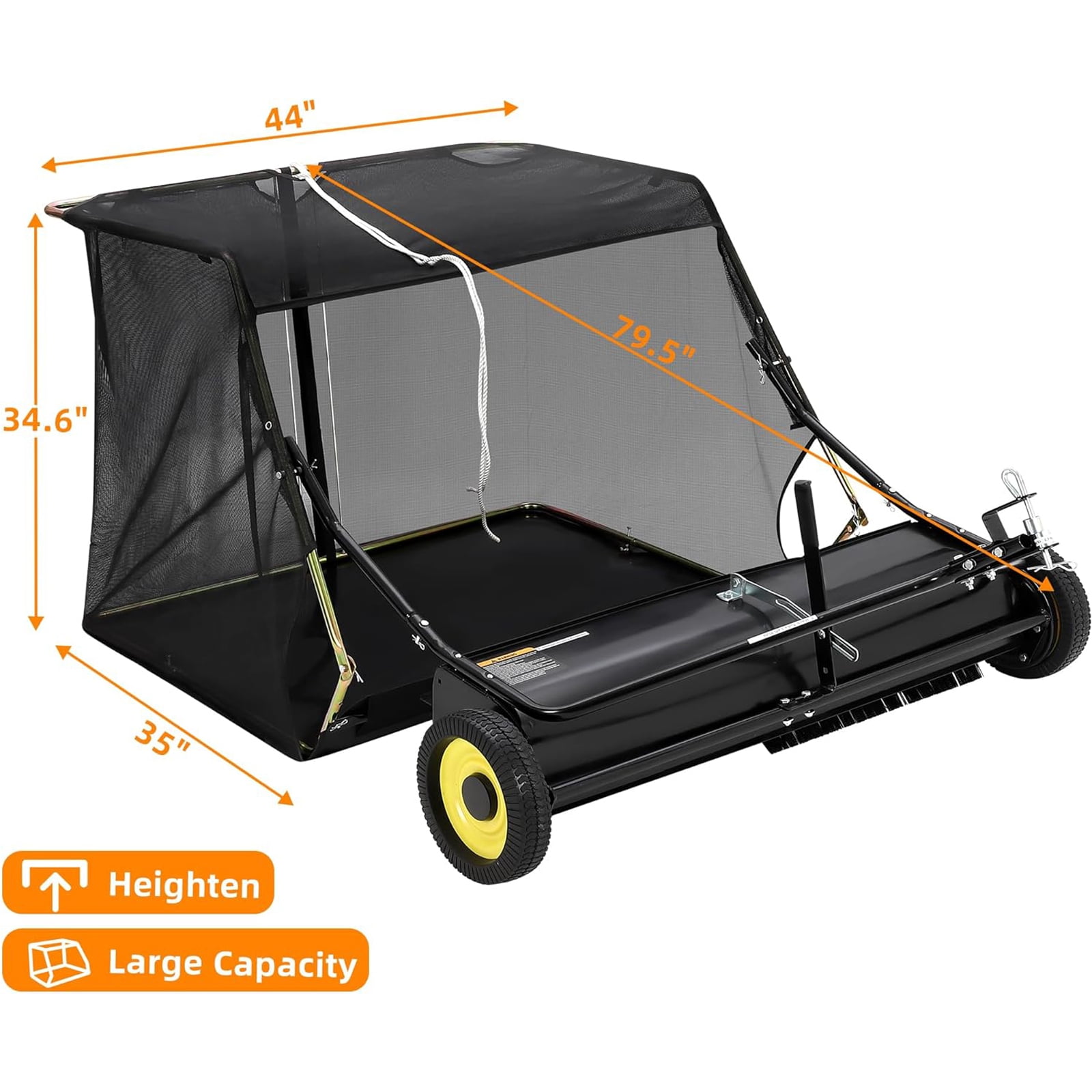 M optimized 44" Tow Behind Lawn Sweeper, Pull Behind Grass Sweeper Leaf Collector with Adjustable Height and Easy Dumping