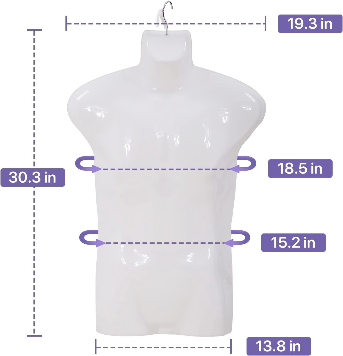 Dkelincs 4PCS Male Mannequin Torso Set 30"H Half Body Clothing Form Plastic Adult Model Stand with Metal Hook, White