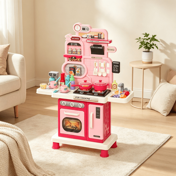 33-Piece Kids Play Kitchen, Lights, Sounds & Water Sink, Ages 3-6, Pink