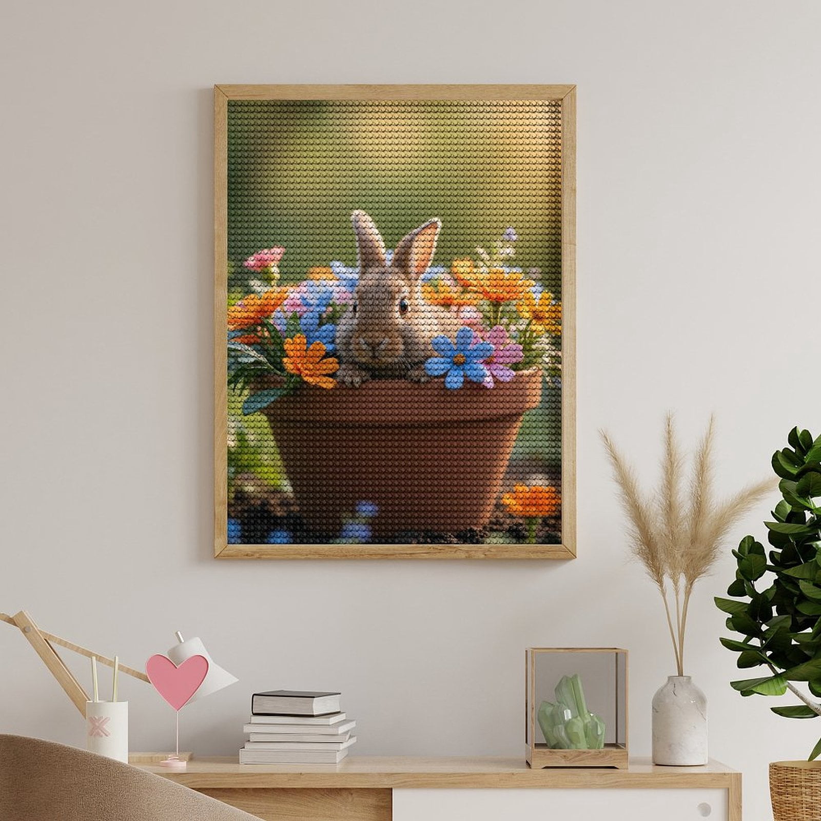 Diamond Art Kits for Adults, Cute Rabbit In Flower Pot 5D Diamond Painting Kits for Adults Beginners, DIY Full Drill Diamond Painting, Gem Art and Crafts 12x16