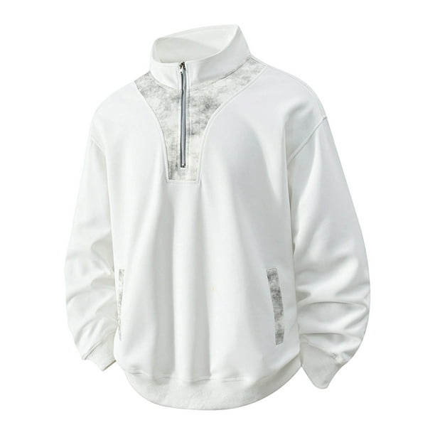 pstuiky camisetas de manga larga para hombre, Sudadera de hombre de color liso con cuello alto, manga larga y diseño de patchwork con semicremallera camisetas de hombre l