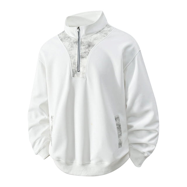pstuiky camisetas de manga larga para hombre, Sudadera de hombre de color liso con cuello alto, manga larga y diseño de patchwork con semicremallera camisetas de hombre l