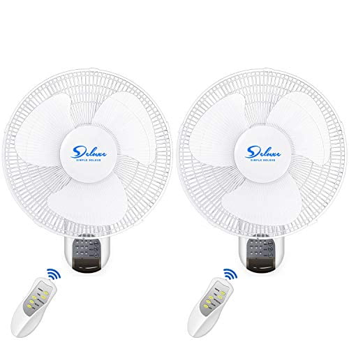 Simple Deluxe 16 Inch Digital Wall Mount Fan Remote Control 3 Oscillating Modes, 2 Pack,White, 1