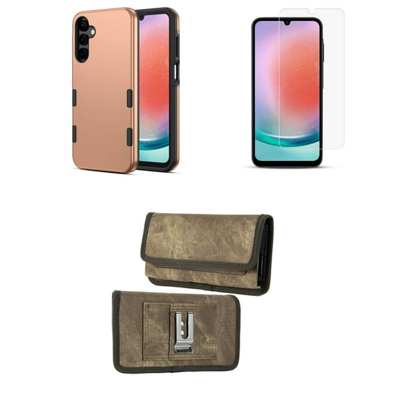 Echelon Bravo Series Phone Case for Samsung Galaxy A15 5G with Slim Shockproof Protective Armor Rugged Anti-Drop Cover, Screen Protector, Nylon Belt Holster Clip Carrying Pouch (Rose Gold Pink)