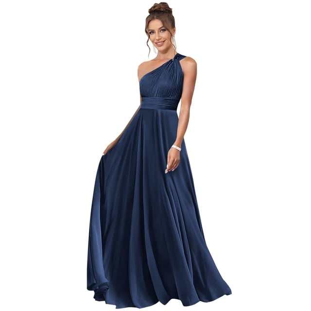 Vestido de dama de honor Aootumi de gasa azul marino con un solo hombro, talla 14