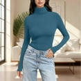 thumbnail image 2 of MVRLSH Long Sleeve Shirts For Women Women Solid Color High Neck Long Sleeve Crewneck Slim Fit Basic Rayon Spandex T Shirt Top Blue S-5Xl, 2 of 6