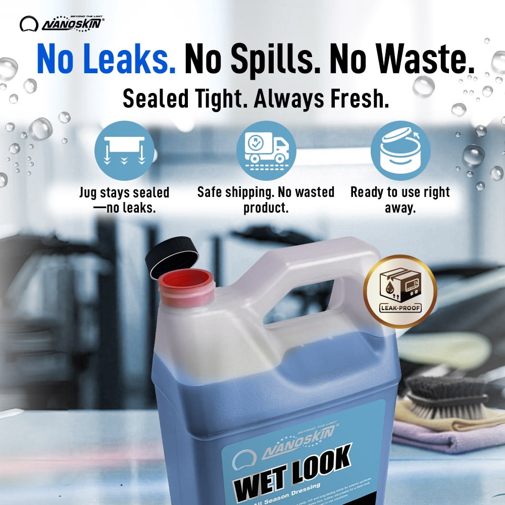 Nanoskin WET LOOK All Season Dressing 1 Gallon - Exterior Rubber & Plastic Solvent Based Dressing for Car Detailing | Produces a Deep, Rich, Long lasting shine | For Cars Trucks, Motorcycles, RVs
