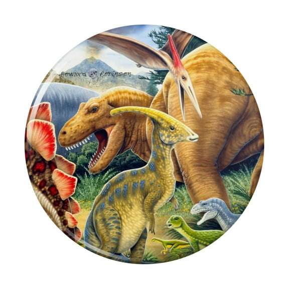 Dinosaurs Jurassic Collage T-Rex Stegasaurus Kitchen Refrigerator Locker Button Magnet