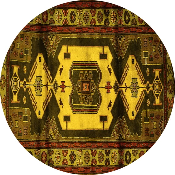 Ahgly Company Machine Washable Indoor Round Persian Yellow Traditional Area Rugs, 7' Round