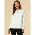 thumbnail image 3 of Top de la blusa de la oficina del trabajo del cuello del ojo de la cerradura de las mangas largas semi transparentes de la gasa elegante de las mujeres blanco M, 3 of 6