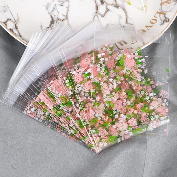 Packaging Bags with Floral Design Clear Gift Bags for Party Favors Treats Candy Cookies Storage and Small Item Organization