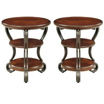 Home Square Azea Traditional Wood 2-Shelf Side Table Brown Cherry - Set of 2