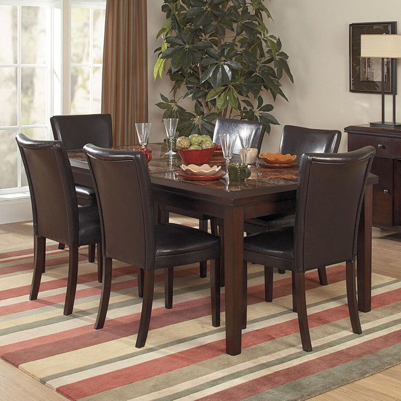 Faux Marble Rectangle Dining Table, Marble Dining Table Set 7 Piece