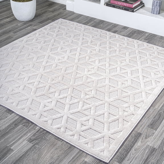 JONATHAN Y IBIZA 5' Square Area Rug, Talaia Neutral Geometric - Ivory, IBZ102D-5SQ