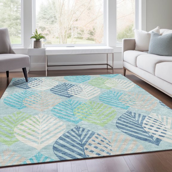 Addison Rugs Chantille Indoor/Outdoor Transitional Floral Teal Washable Rectangle Rug, 9' x 12'