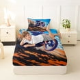 thumbnail image 4 of Castle Fairy Motocross Style Dirt Bike Twin Sheet Sets 3pcs for Boys, Checkered Flag Art Bedding for Bedroom, Orange Blue, 4 of 6