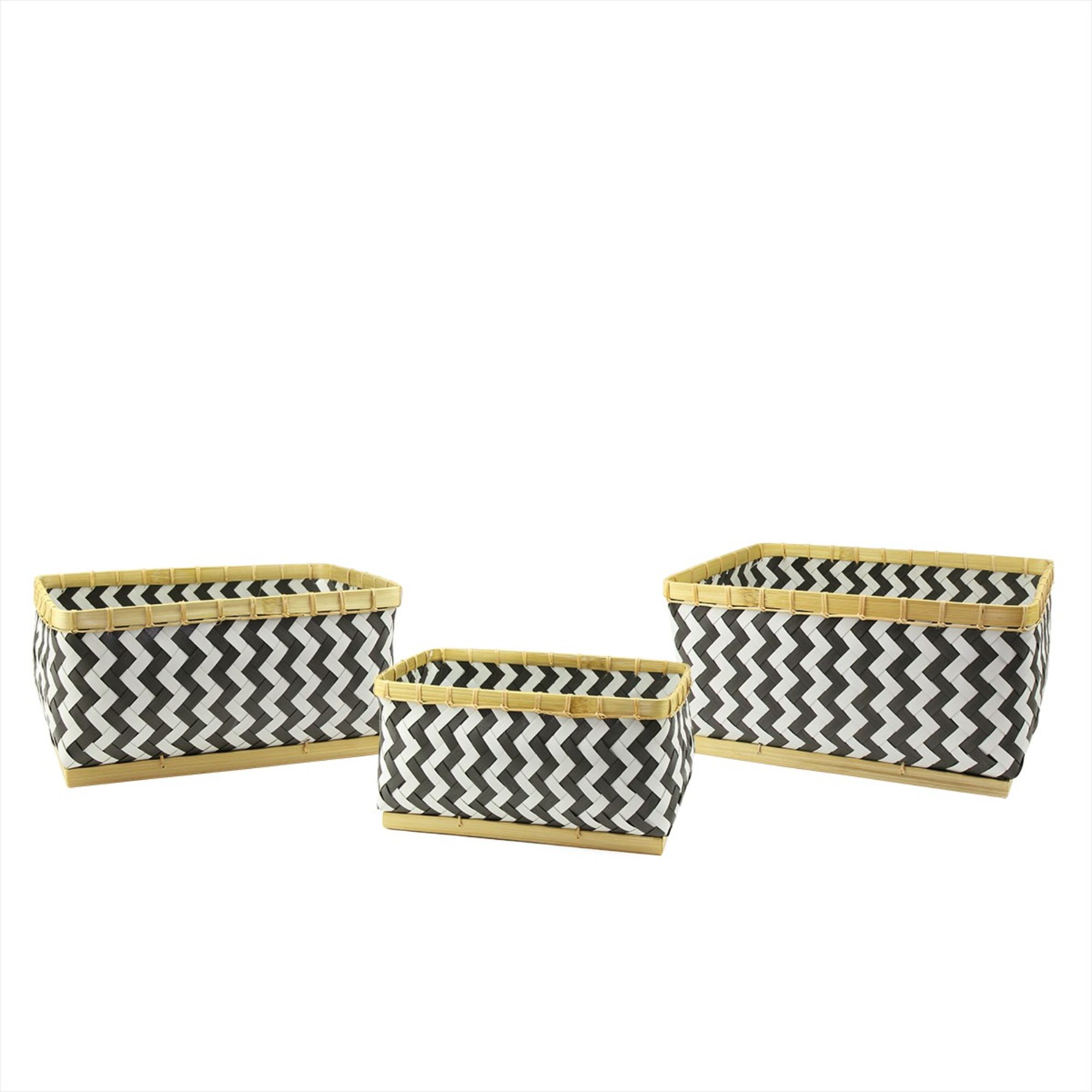 Kaemingk Set of 3 Black and White Chevron Pattern Rectangular Baskets 18"