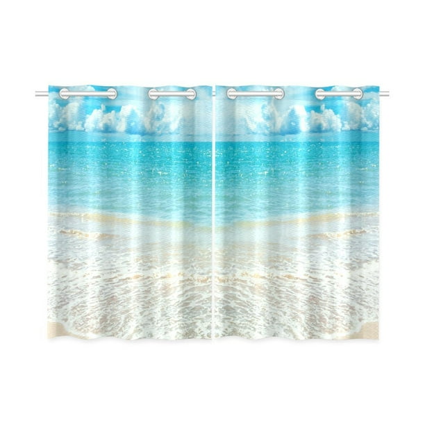 Mypop Tropical Beach Theme Ocean Waves California Paradise Window Curtain Kitchen 26x39 Inches Two Piece Com Mypop Tropical Beach Theme Ocean Waves, Beach Window Curtains