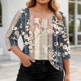 thumbnail image 2 of Womens Summer Tops 2026 Plus Size Fashion 3/4 Sleeve Casual Printed V-Neck T-shirt Button Spring Tops, 2 of 8