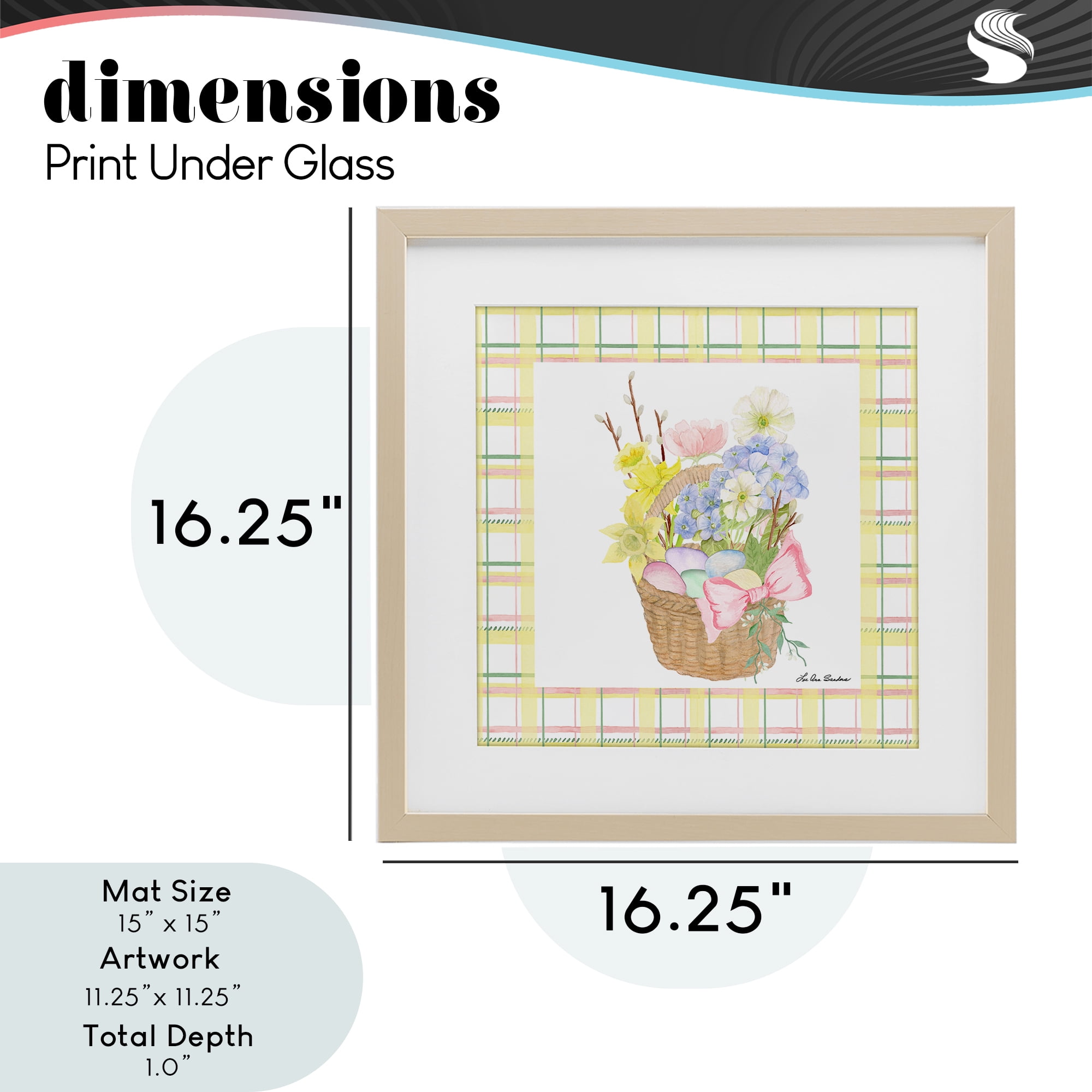 Spring Basket on Plaid Birch Framed Print Under Glass, design by Lee Ann Sanders