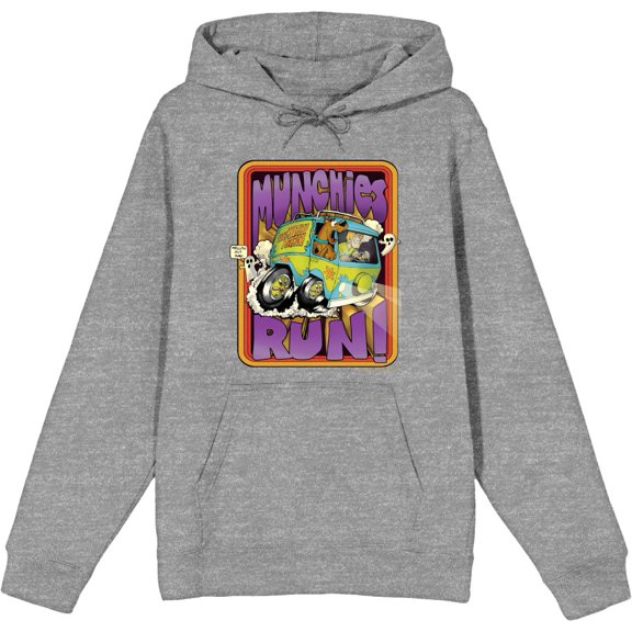 Scooby-Doo Munchies Run Adult Heather Gray Long Sleeve Hoodie-Medium