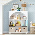 thumbnail image 3 of RiverRidge Kid Curve Appeal 35in Arched Bookcase with Cubby Storage Shelf and 2 Taupe Bins, 3 of 6