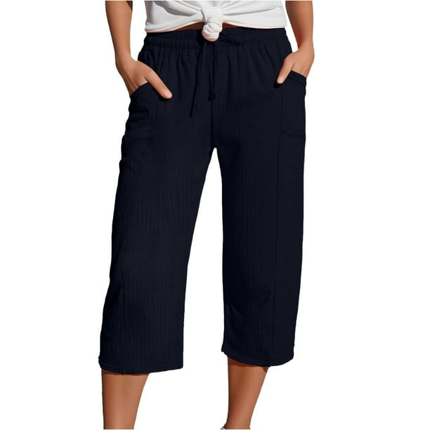 Pantalones deportivos informales de cintura alta y pierna recta para mujer - Poliéster spandex, cintura elástica, ligeros y transpirables para yoga/running