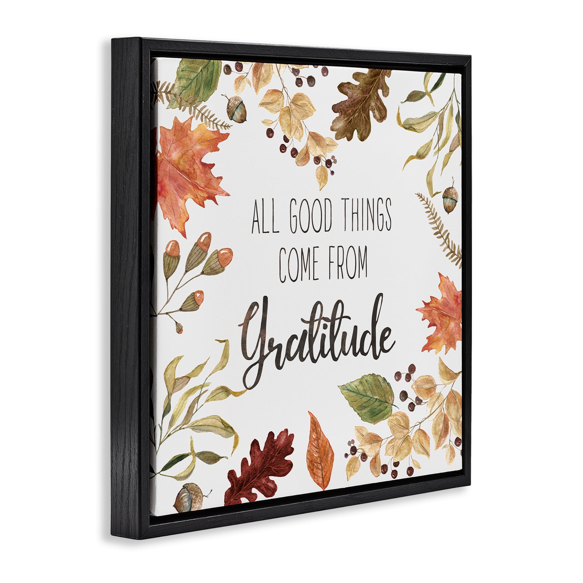 Stupell Industries All Good Things Graditude Botanical & Floral Painting Black Floater Framed Canvas Art Prints Wall Art, 18 x 18