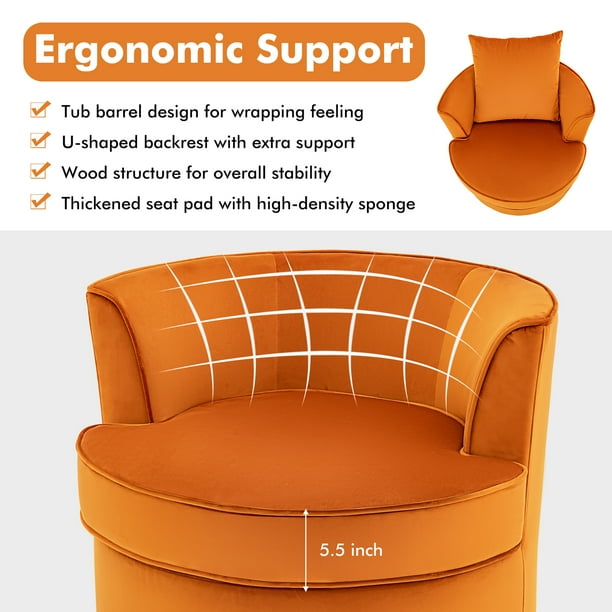 Modern 360 Swivel Barrel Chair with No Assembly Needed Orange Costway