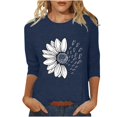 thumbnail image 2 of AKEGAMN Sunflower Chrysanthemum Butterfly Print Top - 3/4 Sleeve, Crew Neck, Blue L, Size S-XXL, 2 of 5