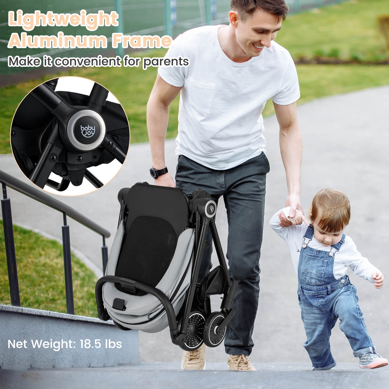 Costway Baby Stroller Foldable Infant Pram Stroller with Reclining Backrest Handle Gray