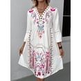 thumbnail image 4 of EASYBRAUS Women V Neck Lace Print Summer Dress Casual Floral Flare Sleeve Short Dress, 4 of 6