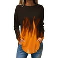 thumbnail image 2 of Sakmal Ladies Tops Orange Long Sleeve Graphic Crew Neck Flame Tunic Womens Shirts, 2 of 5