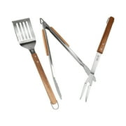 BBQ-AID 3 Piece Grill Set BBQ Accessories - Kitchen Tongs, Metal Spatula & Fork Utensils - Heavy Duty Stainless Steel Barbecue Grill Utensils for Outdoor Grill with Solid Sturdy Wood Handles