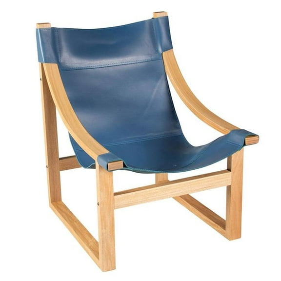 Bowery Hill Cobalt Blue Top Grain Leather and Solid Wood Sling Chair
