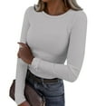 thumbnail image 2 of Tiqkatyck Womens Tops on Sale, Women's Spring and Summer Pure Color High Elastic Long Sleeve Undershirt Top Underscrub Long Sleeve Women Shirts for Women, Grey Shirt M, 2 of 5