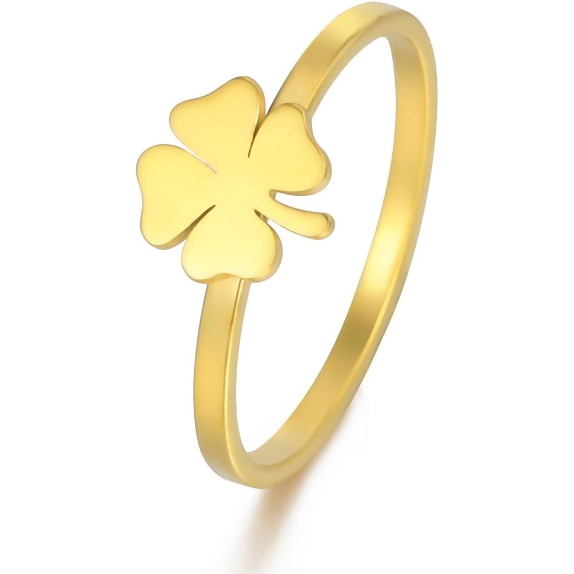 Zephyriana Stainless Steel Rings for Women Four Leaf Clover Stackable Jewelry Personalized Polished Accessories Gold, Silver Delicate Everyday Ring Size 6-11