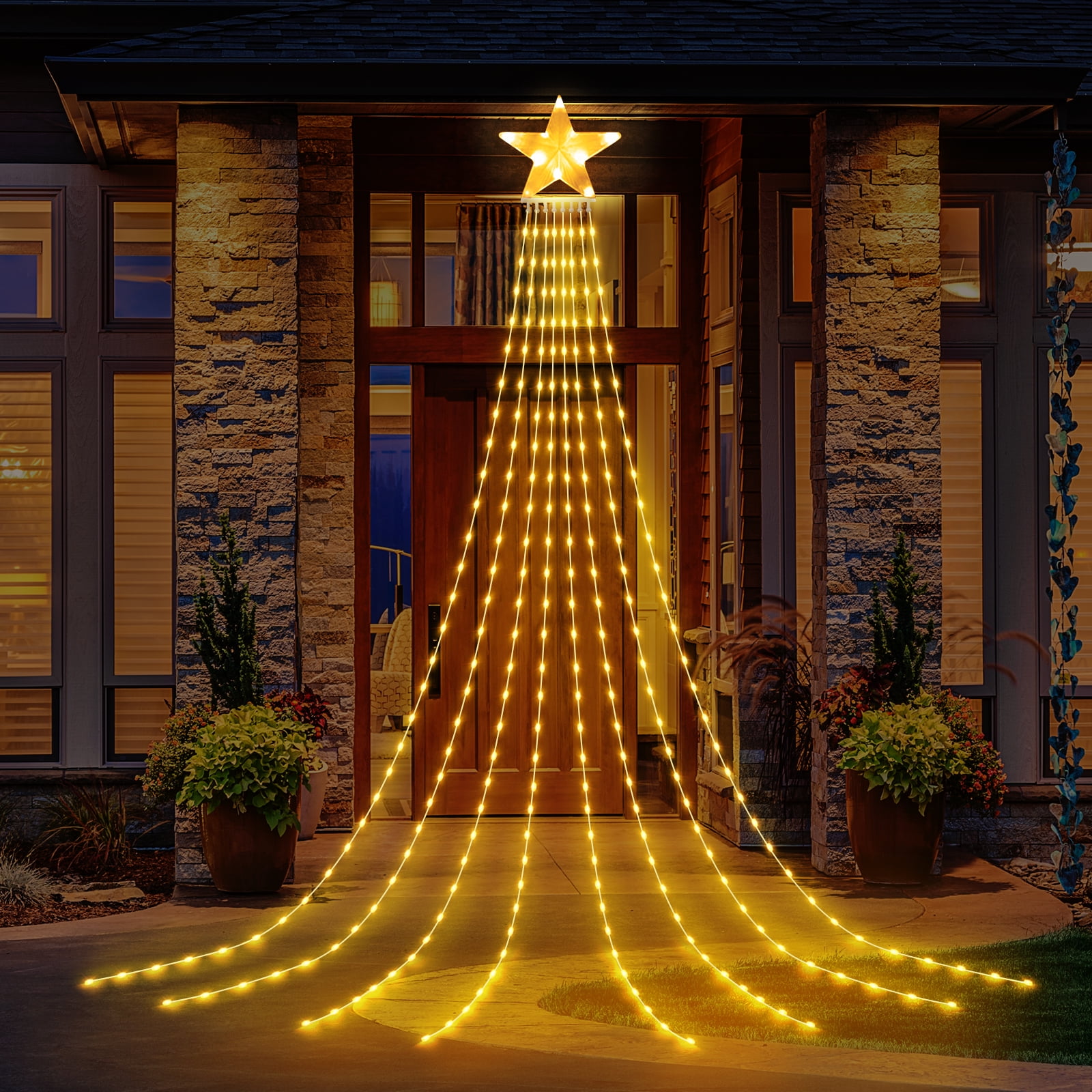 Waterfall Christmas Lights, GYLEFY 11.5ft 298LED Fairy lights Outdoor with Topper Star 8 Modes