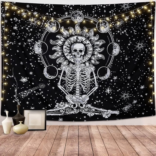 Tapiz para colgar en la pared con tótem de calavera negra, tapiz de cielo negro, colgante de pared hippie bohemio (longitud 130 cm x 150 cm) Shuxiu Wang 9024715001245