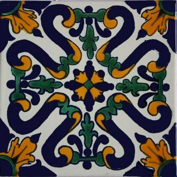 6x6 Ures Talavera Mexican Tile, Set of 4 pcs