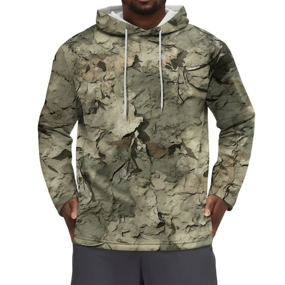 Men’s Camouflage Pullover Hoodie With Adjustable Drawstring Lightweight Soft Fleece Sweatshirt For Outdoor Activities,Size M-3XL