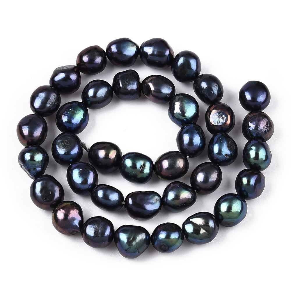 Natural Cultured Freshwater Pearl Beads Strands Baroque Pearls Keshi Pearl Beads Two Sides Polished Dyed Prussian Blue 9~12.5x8.5~12.5x8.5~10.5mm Hole: 0.7mm about 35~37pcs/strand 1Strand