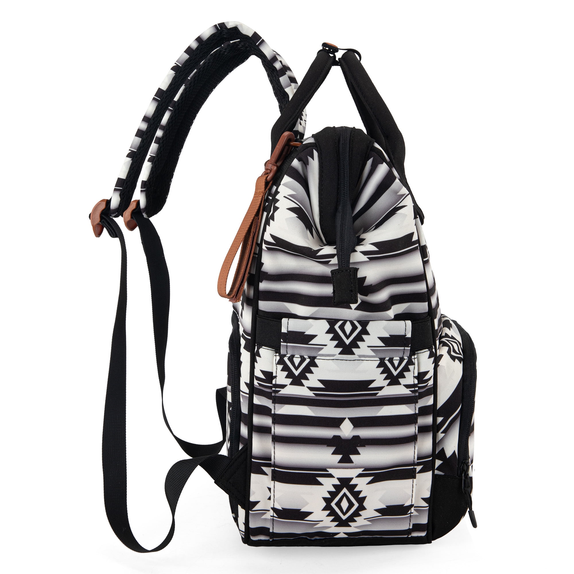 Wrangler Aztec Travel Backpack Baby Bag for Women with Stroller Strap and Side Bottle Pockets Organized Diaper Bag, Black