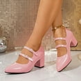 thumbnail image 4 of Women's Slip On Pointed Toe Patent Leather Mary Jane Shoes Low Chunky Heel Pumps Shoes with Adjustable Strap, 4 of 7