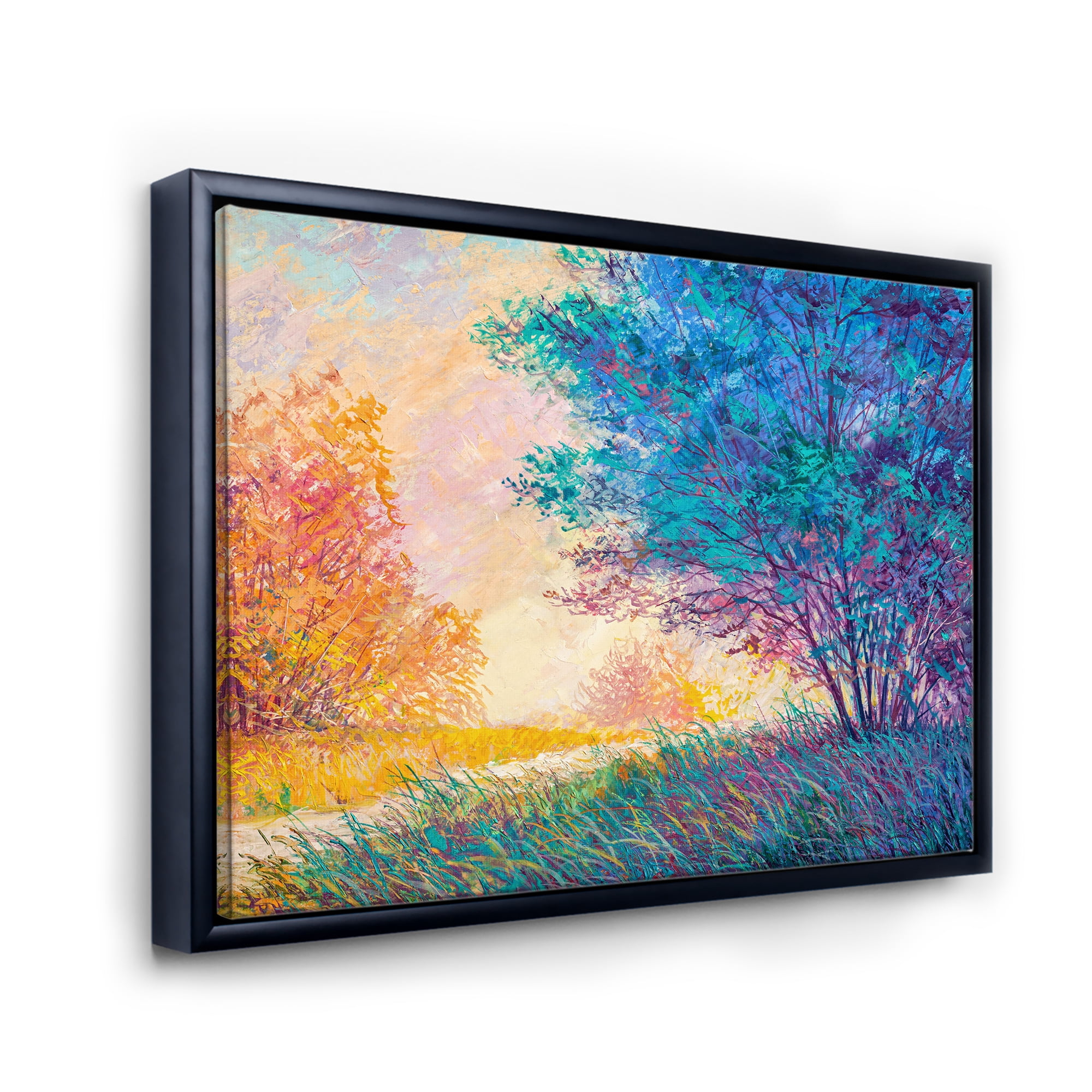 Designart 'Sunset In Autumnal Forest Landscape' Traditional Framed Canvas Wall Art Print